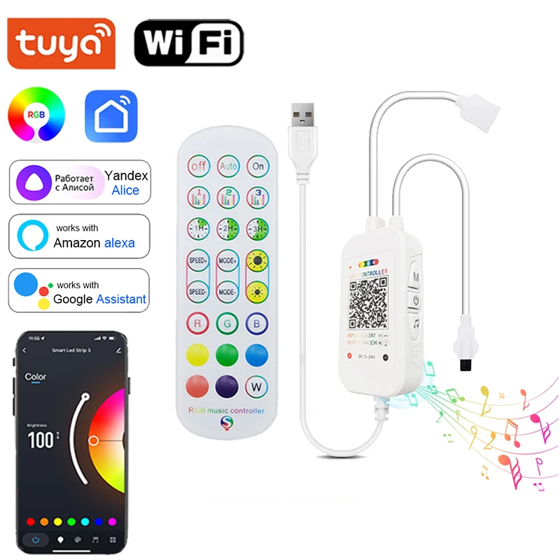 

Tuya Rgb Controler 4 Pin Rgb Led Controller Wifi Alexa Smart Led Lights Controller Dimmable Rgb Usb 5V Rgb Tape Lights