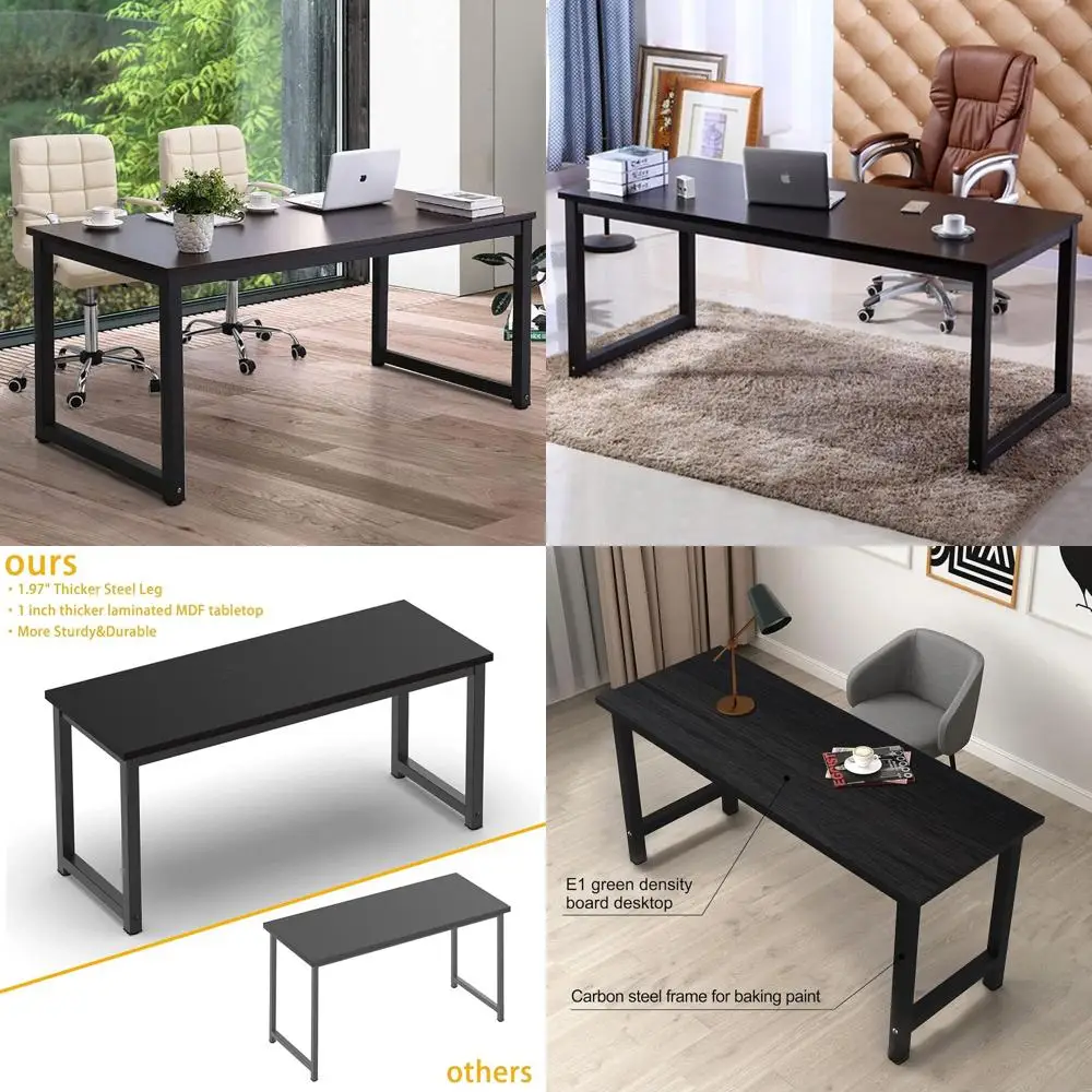 

63 Spacious Metal Office Desk with Thick Steel Legs for Home or Work, Black