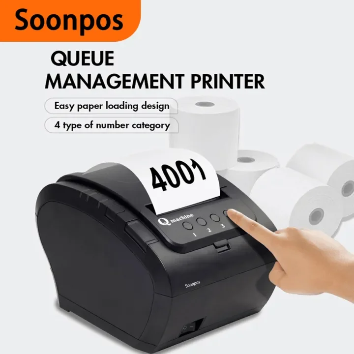 Soonpos 80mm Queue Ticket Thermal POS Printer, One-Click & Auto Cutter, USB LAN Serial, No PC Required for Restaurant Hospital C
