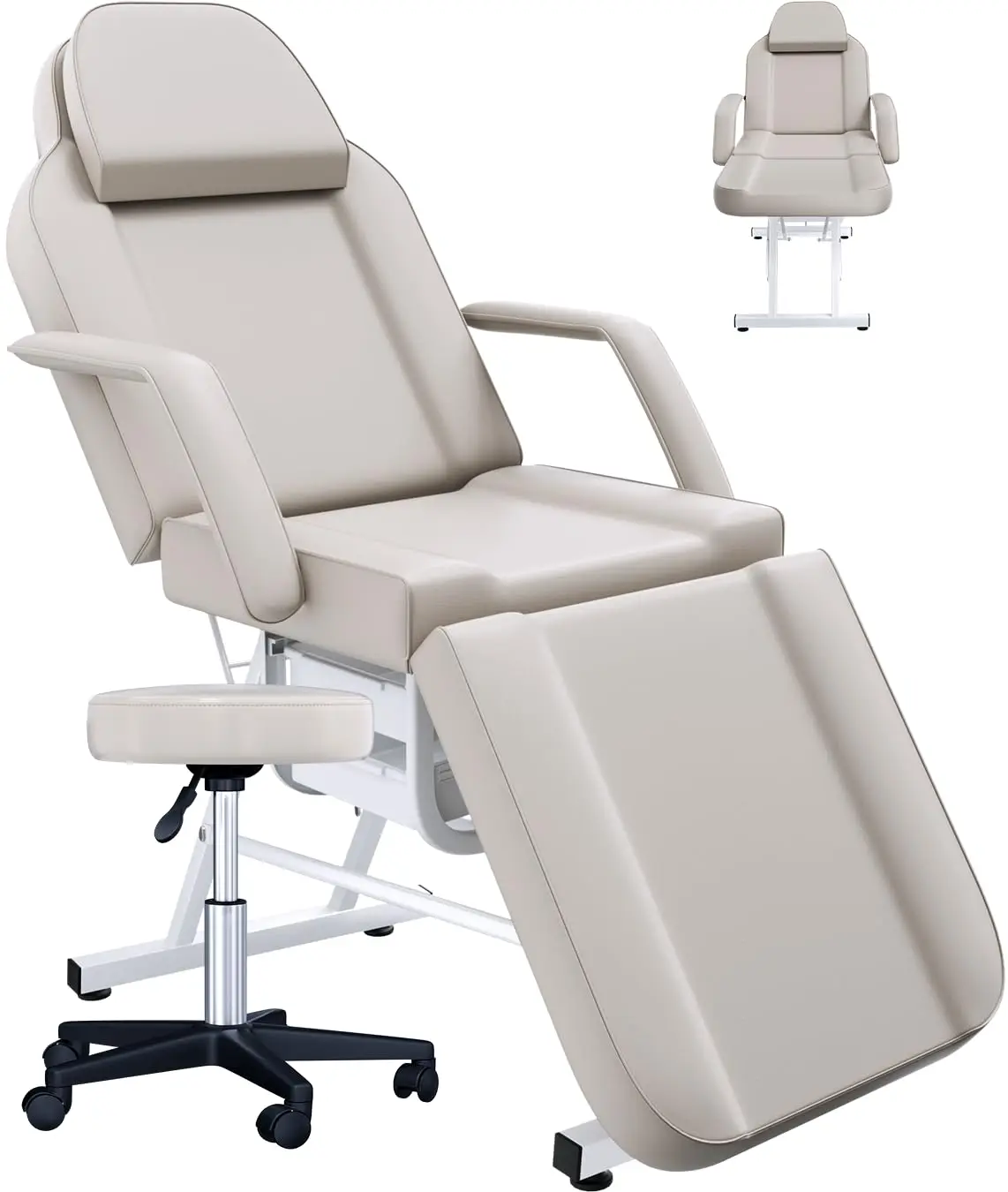 Adjustable Facial & Massage Table with Headrest & Rolling Stool for Salon Spa Lash Tattoo Barber, Light Gray, Customized