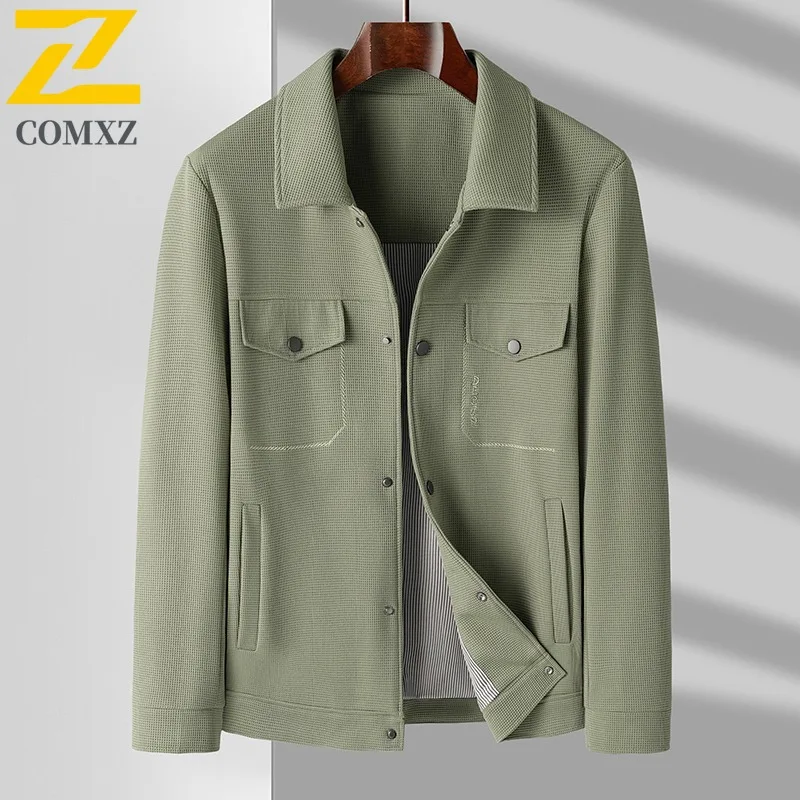 

COMXZ 2025 Men Notch Collar Jacket Business Casual Wrinkle Free Coat Spring Dad Middle Age Fashion Outerwear