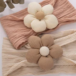 Flower Nylon Baby Girls Headbands Ealstic Soft Latte Cable Knit Hair Bands Newborn Kids Turban Headwraps Korean Ins Headwear