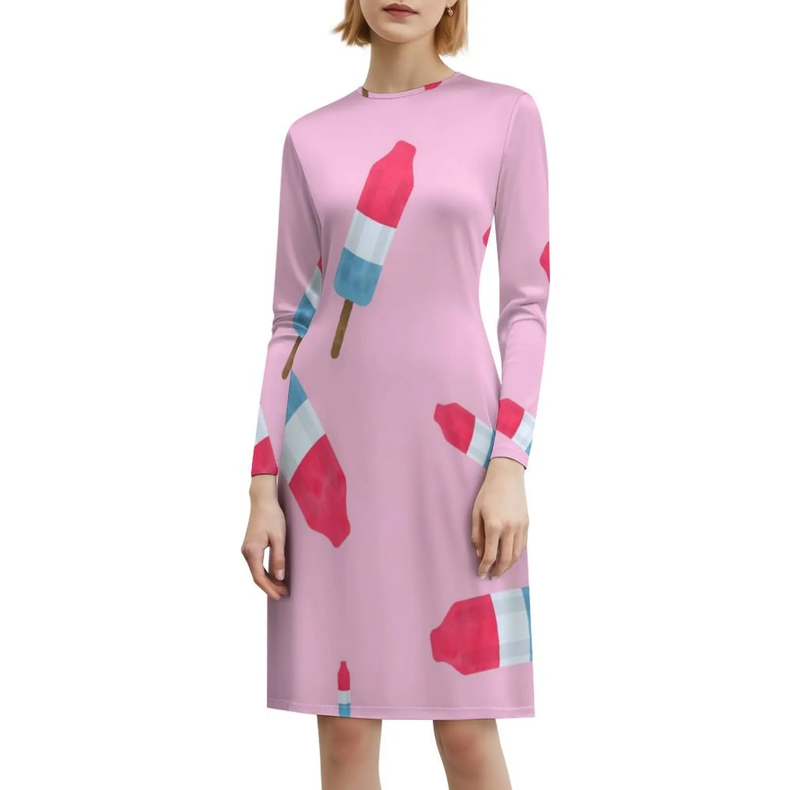 Popsicles-Modello retrò-(Sfondo rosa) Abito con scollo a cuore Elegante abito da festa estivo per le donne Gelato ghiacciolo