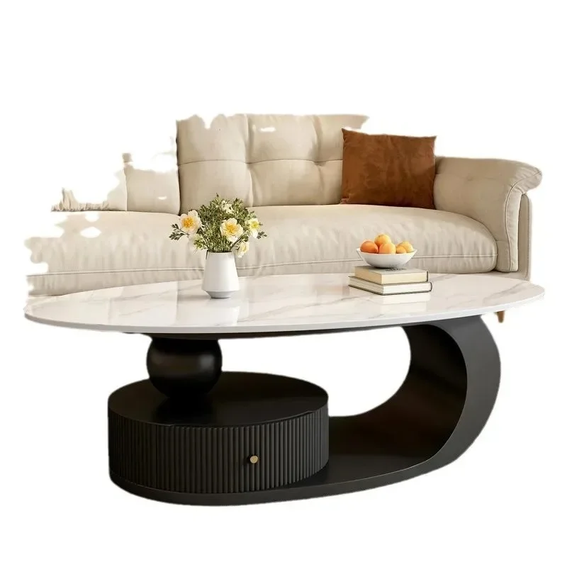

Rock slab light luxury coffee table, modern simple household small apartment Italian living room designer oval coffee table
