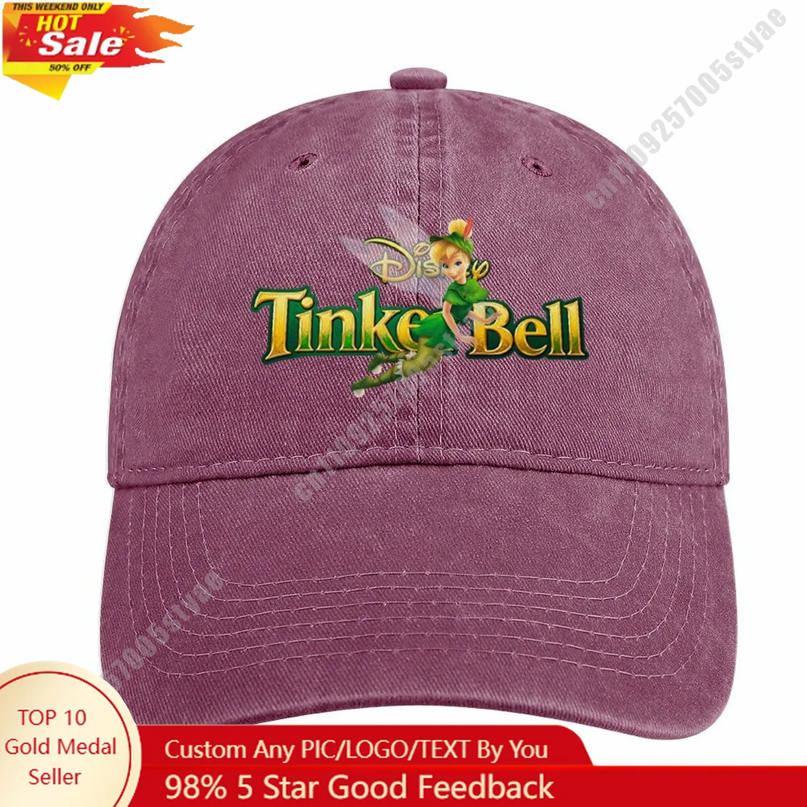 

Tinker Bell Denim Hat Disney Cartoon Custom Design Adjustable Adult Curved Brim Baseball Cap Cool Stylish Fashion Item