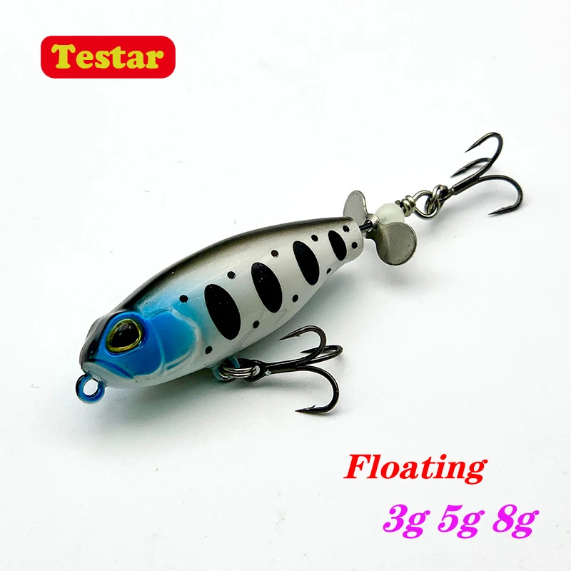 3g 5g 8g testar superfície hélice lápis isca topwater oscilações artificial rotação livre rotação cauda truta baixo pique isca de pesca