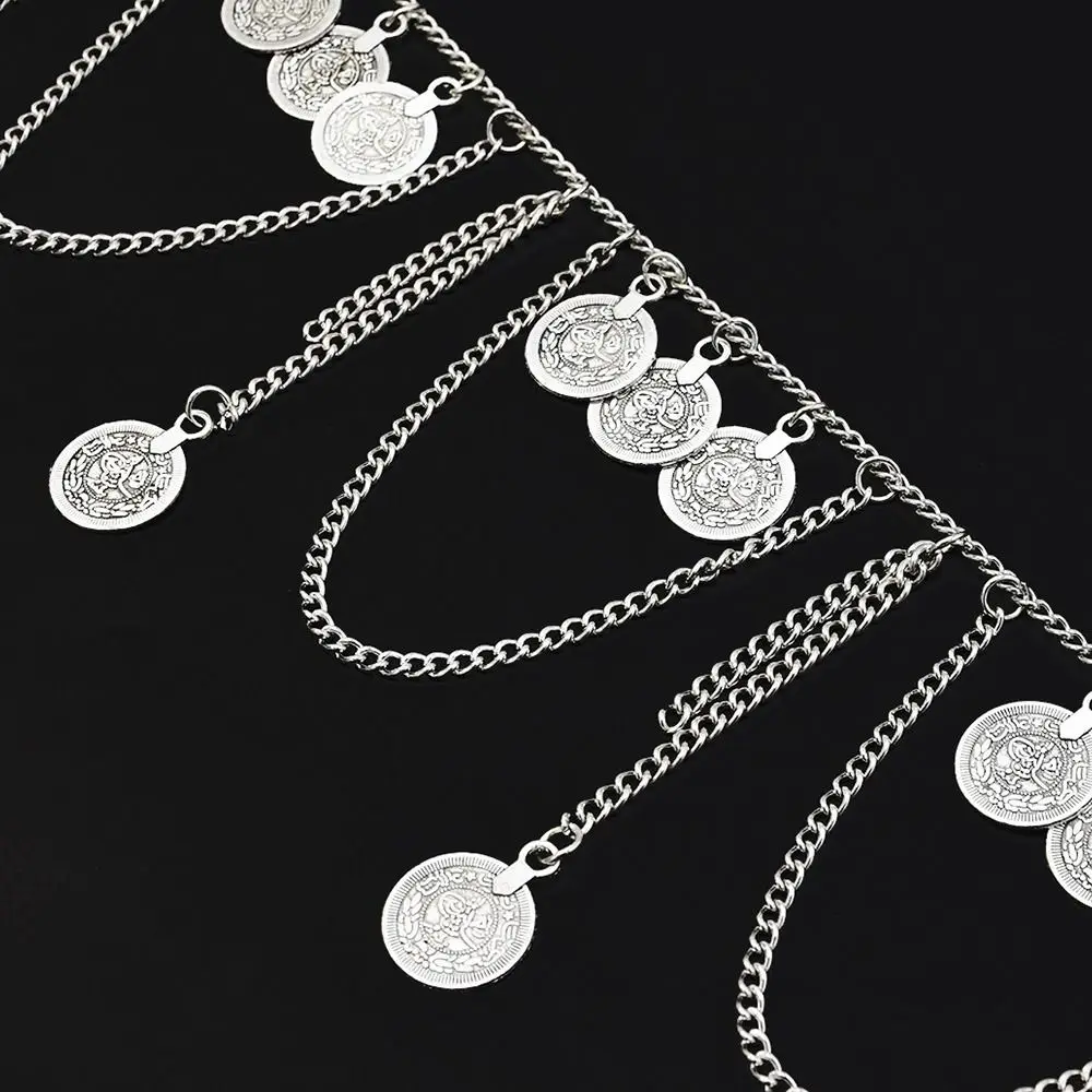 Taille Riem Vintage Gypsy Folk-Custom Dangle Keten Kwastje Harnas Buikdans Kettingen Vrouwen Lichaam Sieraden Gesneden Coin Lange hanger