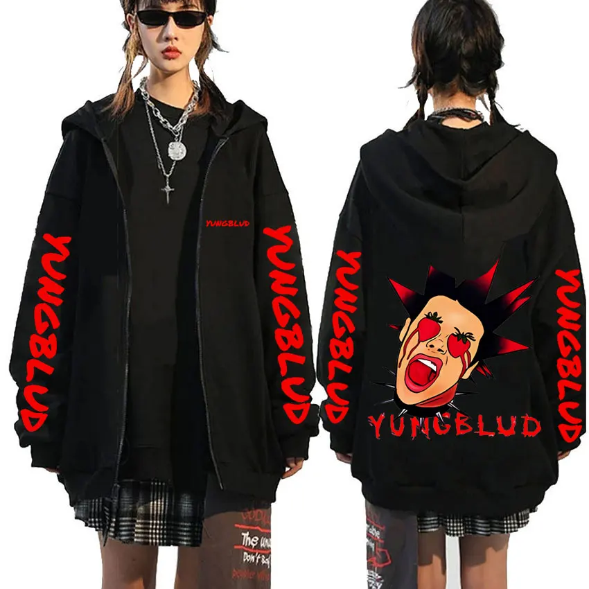 

Singer Yungblud Face Graphic Zipper Hoodie Men Women Fleece Cotton Oversized Zip Up Jacket Men's Gothic Rock Zip Up Sweatshirt