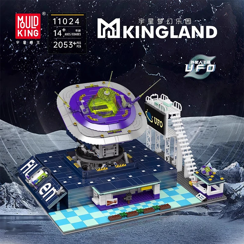 Controle remoto técnico mold king 11024 estação de monitoramento de ufo alienígena bloco de construção montagem quebra-cabeça brinquedo diy meninos presente de natal