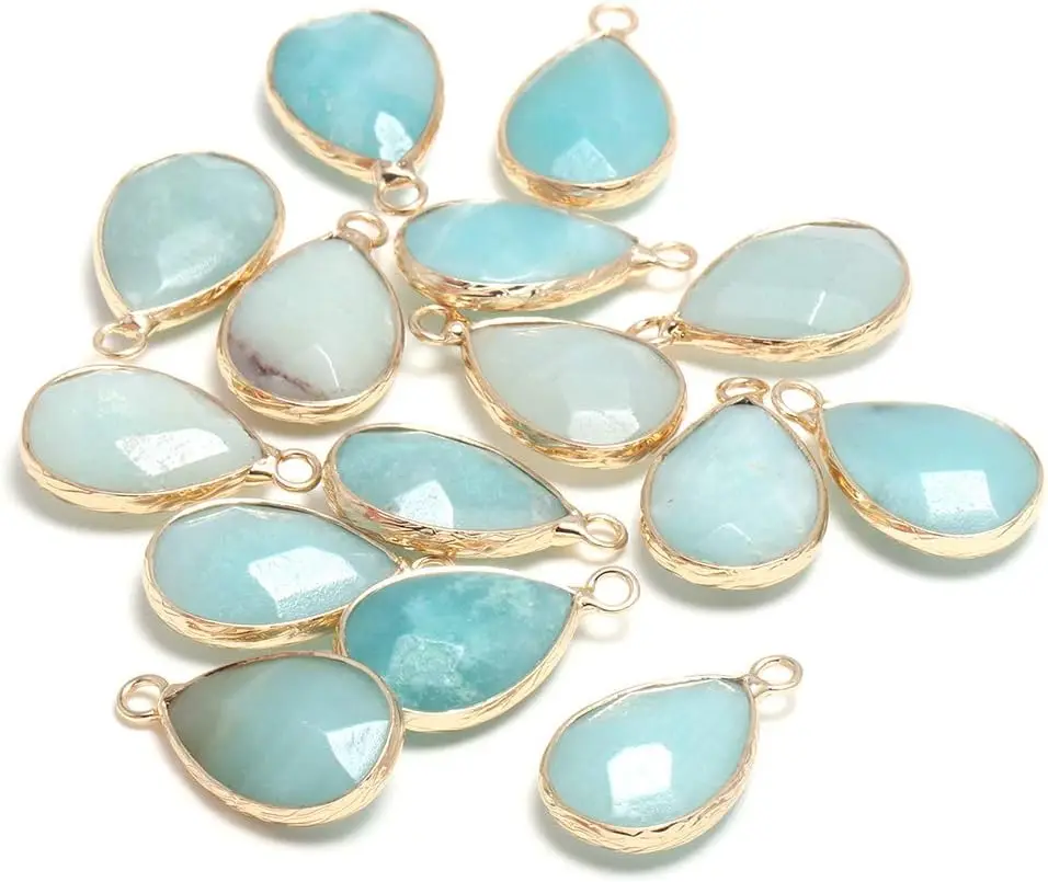 10Pcs Natural Stone Pendants Waterdrop Shape Faceted Amazonite Stone Chakra Healing Semi Gemstone Pendant for Necklace Bracelet Jewelry Craft Making 14x22mm