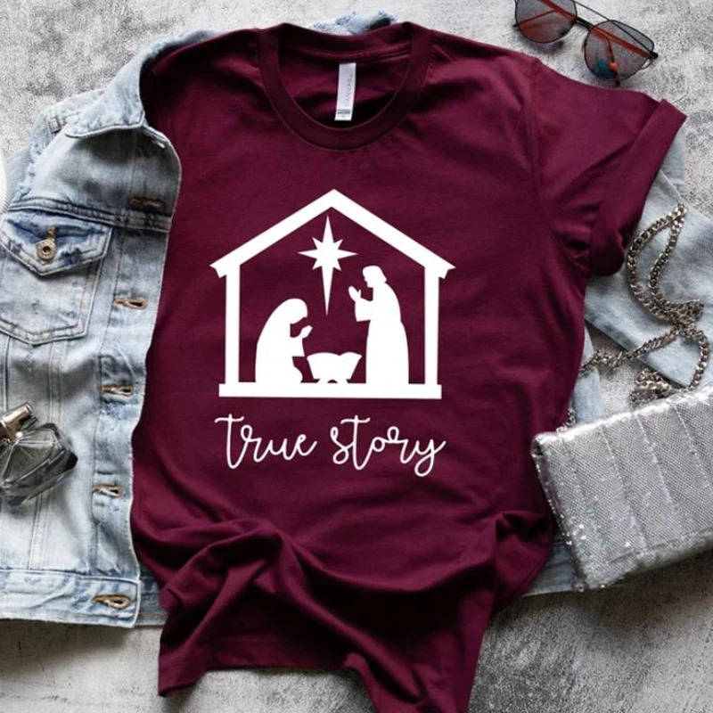 True Story Shirt True Story Christmas T-Shirt Christmas Nativity Shirts Xmas Nativity Scene Graphic Tee Jesus Christmas Tshirt