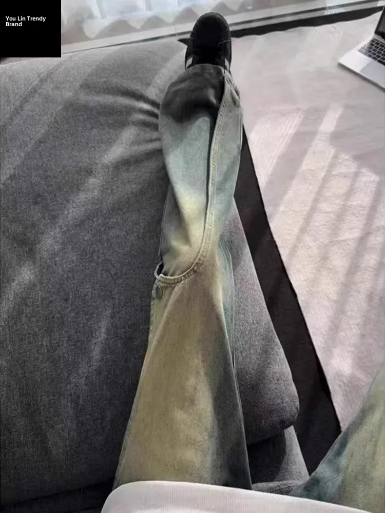 

Мужские джинсы в стиле ретро американского рабочего стиля, утолщенные, прямого кроя, зимние, повседневные, свободного кроя