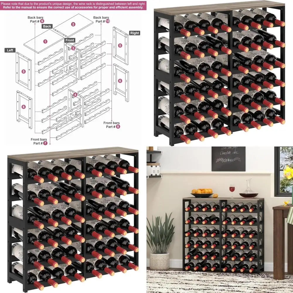 

Ivory White and Black 6-Tier Bamboo Wine Rack, 48-Bottle Capacity, Freestanding Table Top Storage, Suitable for Kitchen, Bar, Di