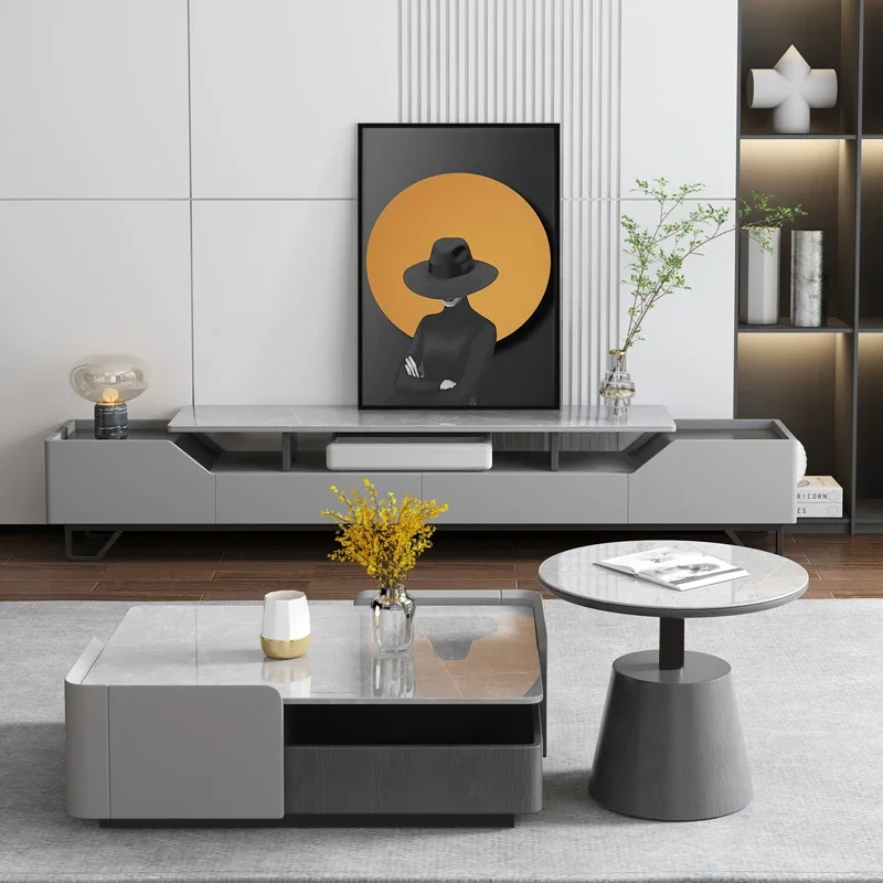 

Modern Tea Table living room Furniture Top Rock plate Iron feet Wooden coffee tables
