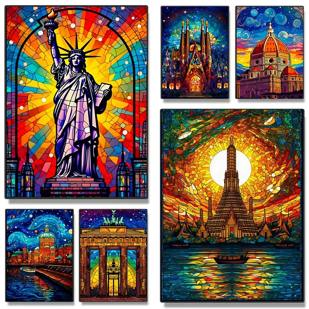 Нью-Йорк Звездная ночь серия Эйфелева башня Париж красочное абстрактное искусство холст фотография спальня домашний декор