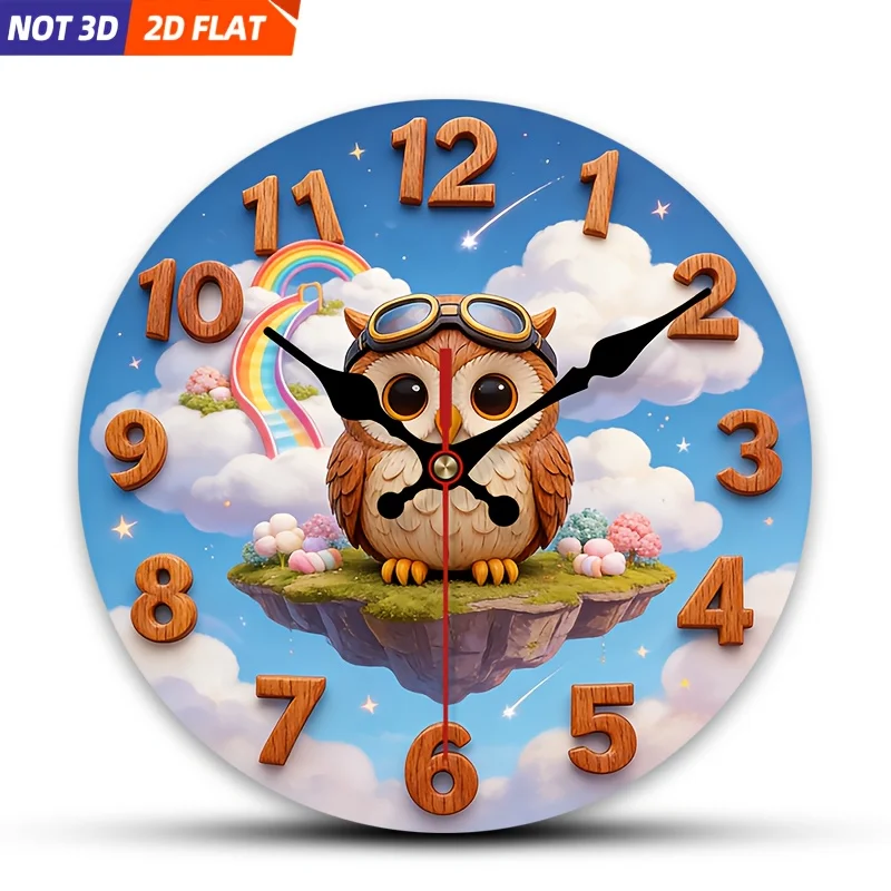 2D Flat. 1pc. Owl Fantasy Inspired Wall Clock, Quiet Decorative Timepiece, Innovative Wall Clock, Ideal for Adorning Bedrooms, L
