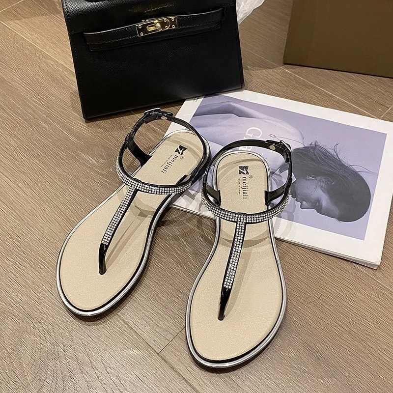 

Faionable Cypriot ns сандалии трансграничные тапочки женские летние крутые туфли-лодочки с носком повседневные туфли на плоской подошве с бриллиантами Thi Bot