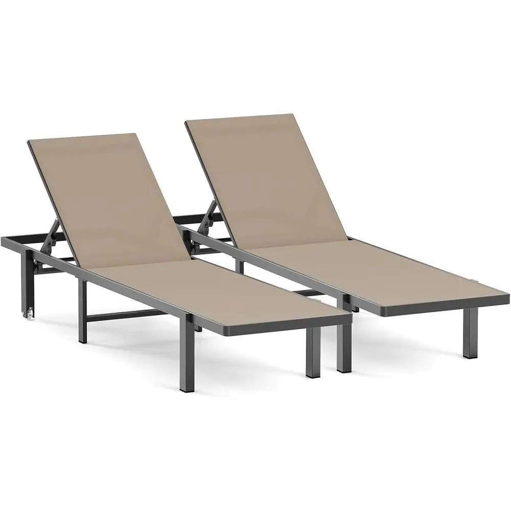 

Комплект из 2 регулируемых шезлонгов для улицы на колесиках, идеально подходящий для бассейна, террасы или пляжа, цвет хаки