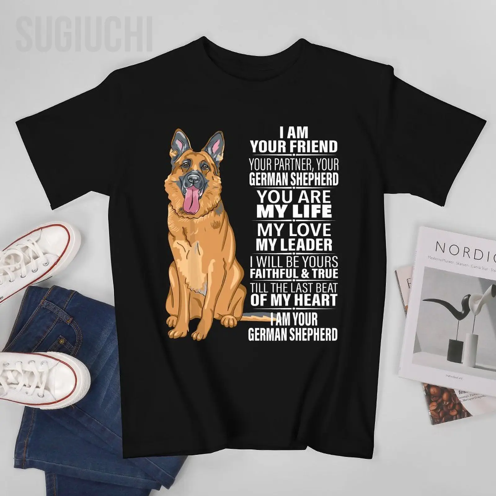 Men I Am Your Friend Partner Your German Shepherd Dog Gifts Tshirt Tees O-neck T Shirts Women Boys 100% Cotton T-Shirt Unisex