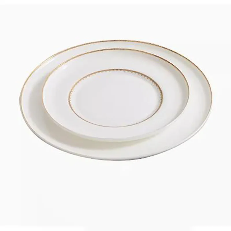 Modern Ceramic Plate Round Gold Stroke Living Room Breakfast Bread Pan Court Flower Relief Desktop Dinner Set Plates and Dishes