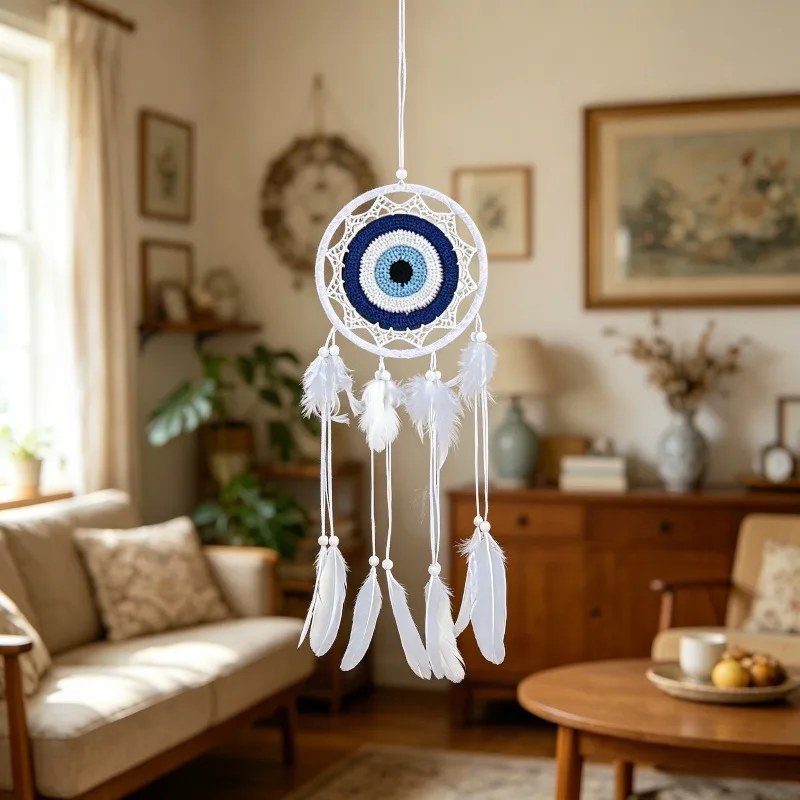 Rattan Dreamcatcher with Circular Frame Vintage Feather Ornament Home Decor Hanging Ornament Ideal for Bedroom Living Room Car