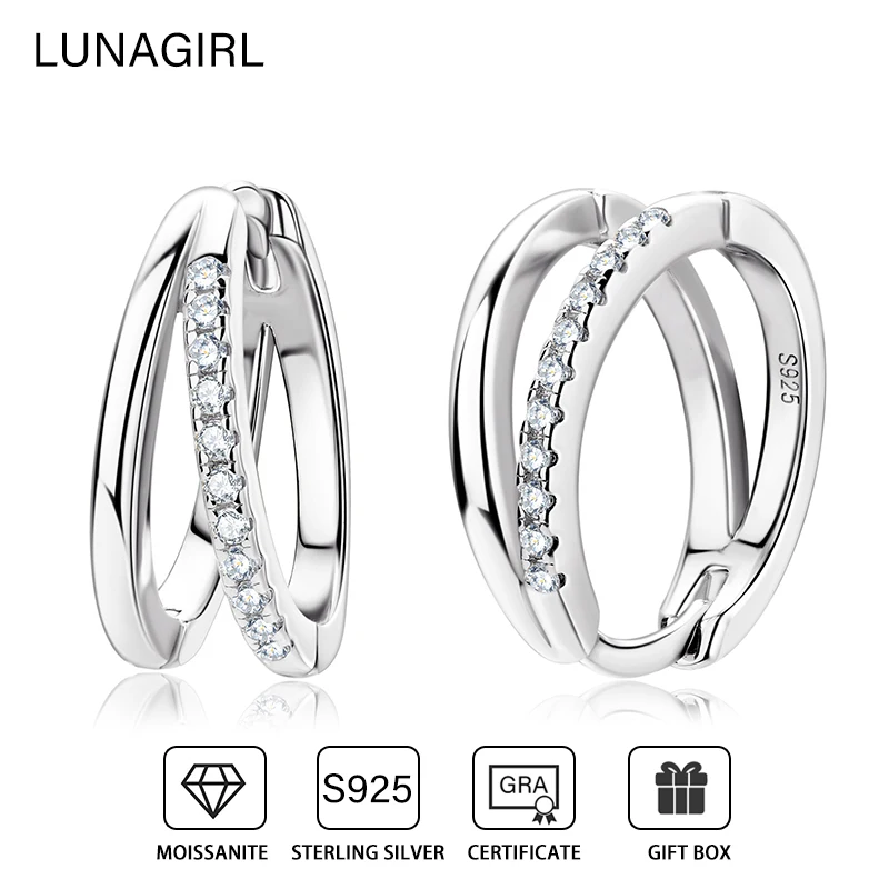 

2024 Trend 1MM Ins Double Round Design Moissanite Hoop Earrings for Women 925 Sterling Silver Quality Fine Jewelry Gift with GRA