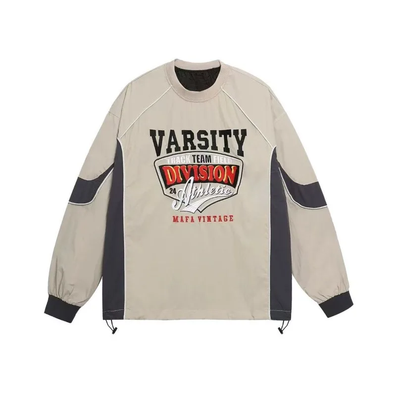 American Retro Round Neck Quick Drying Long Sleeved T-shirt for Men Spring Autumn Loose Fit Sports Embroidery Couple's Pullovers