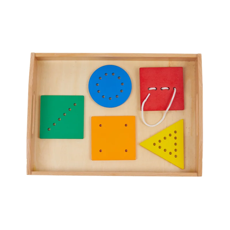 

Lacing Toys for Kids Wood Montessori Toddler Educational Game for Hand-eye Coordination Practice Colors/ Shapes Learning Tools