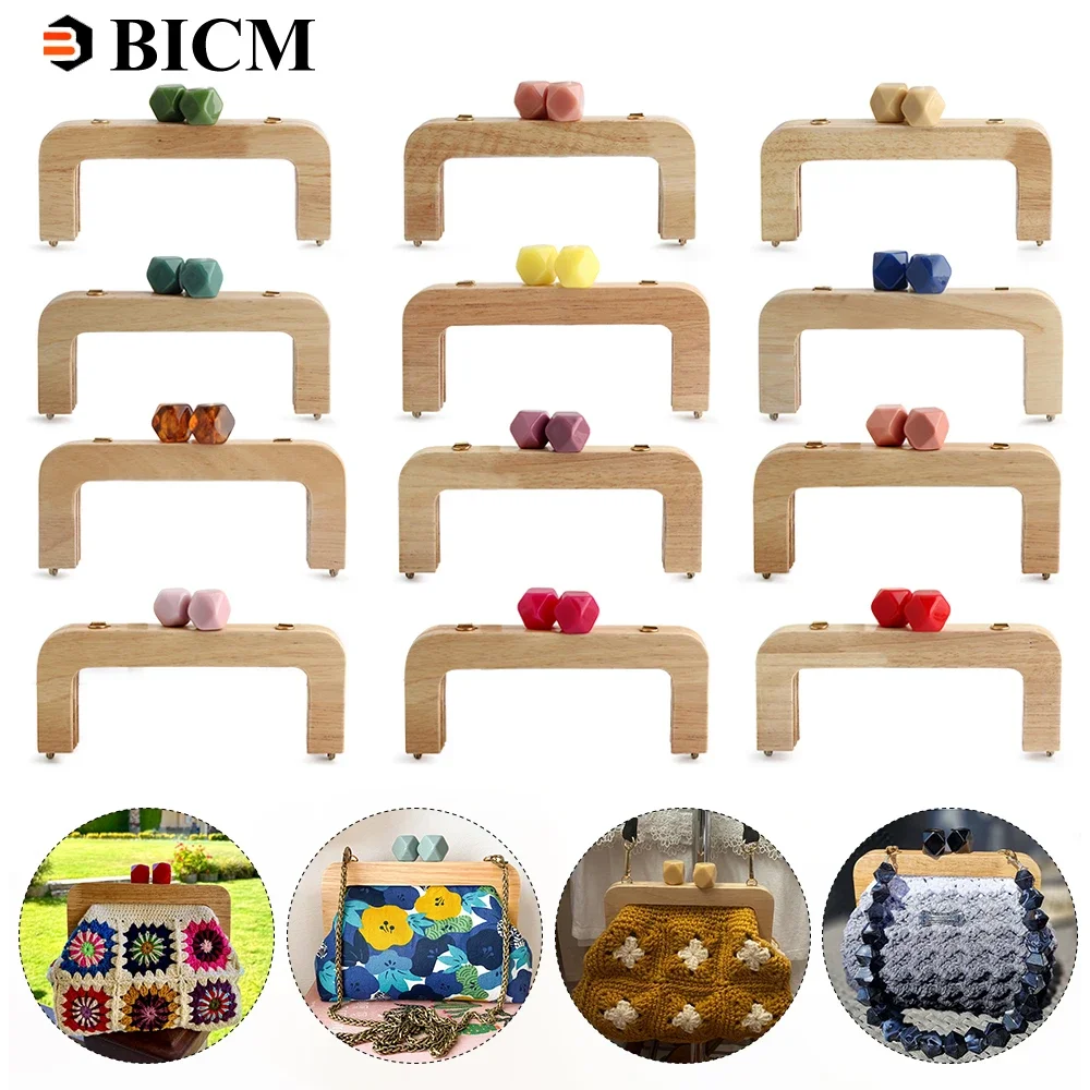 20cm Wooden Bag Handle Frame Handbag Purse Wood Frames Clamp Kiss Lock Clutch Wallet Closure Brackets Bag DIY Accessories Parts