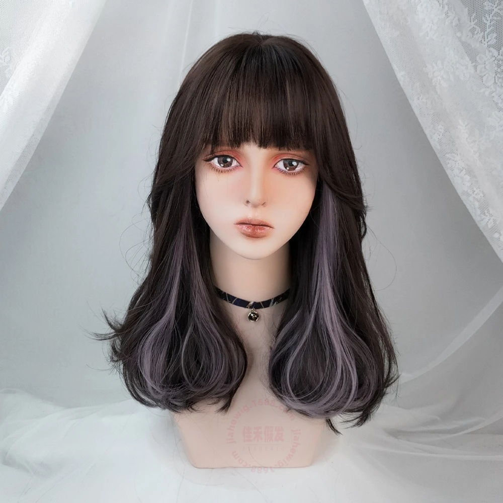 

Medium and long curly hair, ear dyed natural long hair, wig fluffy temperament, face trimming, full head cover.