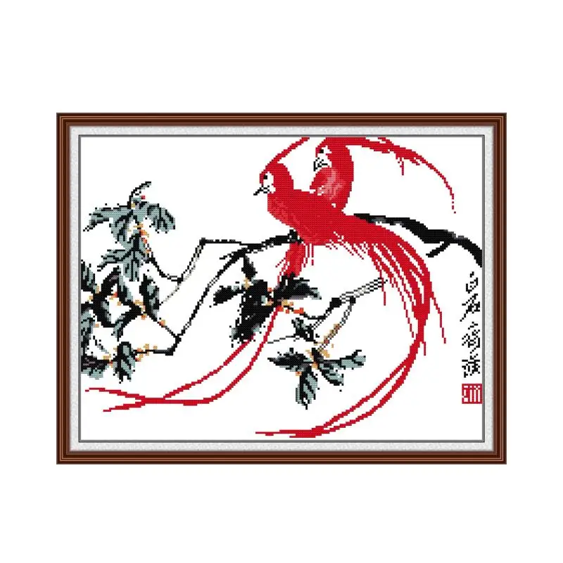 Qi Baishi - Bird of Paradise cross stitch kit bird winter snow 18ct 14ct 11ct count printed embroidery DIY handmade needlework