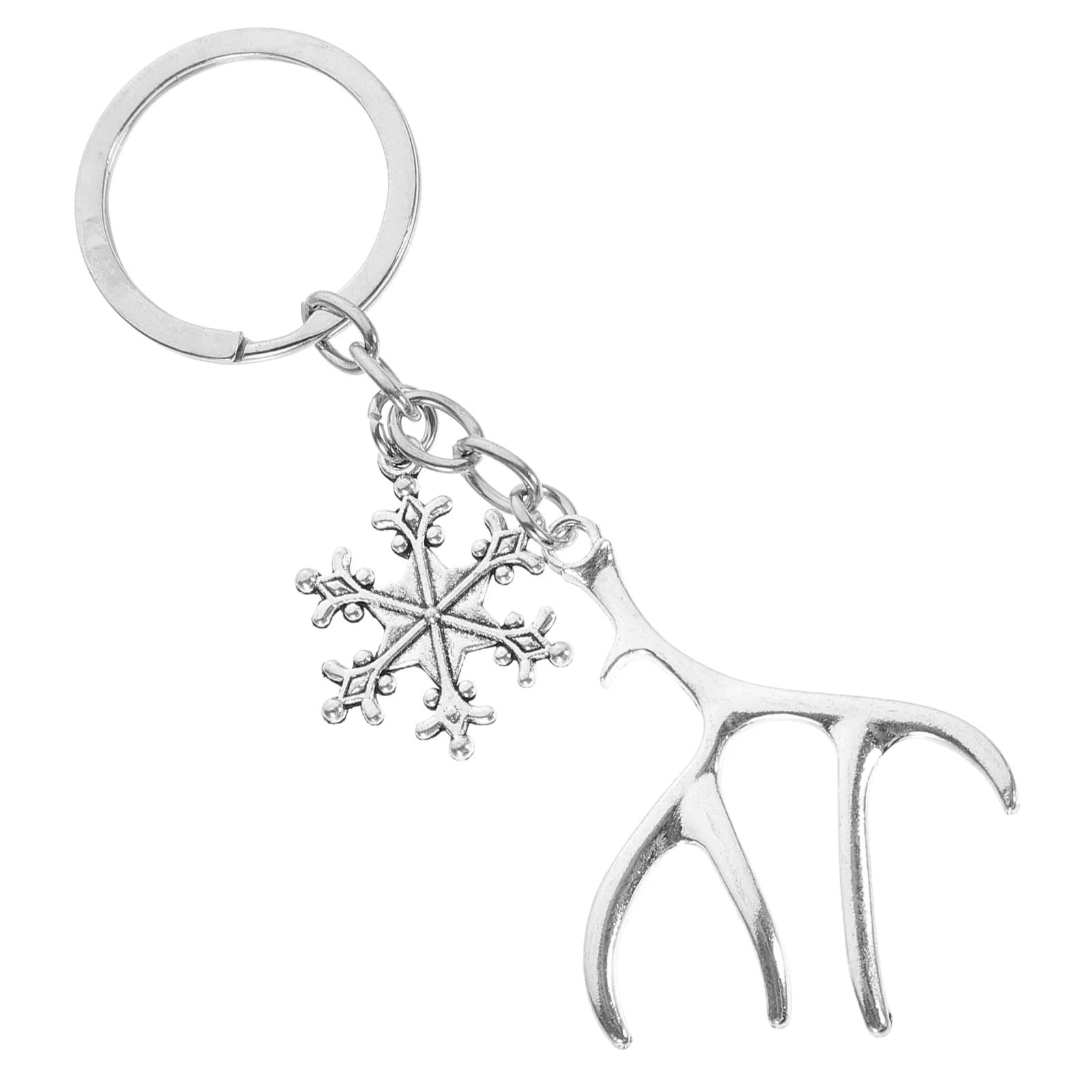 Christmas Elk Car Keychain Snowflake Rings Pendant Keyring Charm Deer Antler Sto