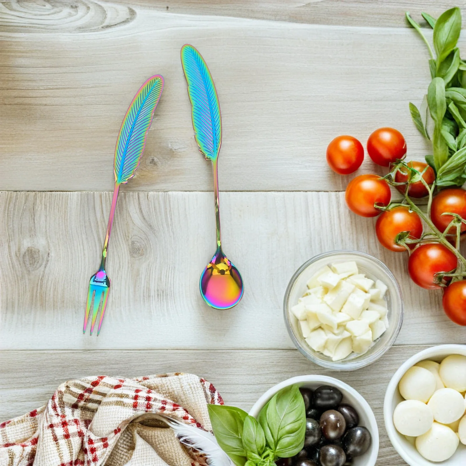 

1Set Creative Stainless Steel Spoon and Fork Set Mini Coffee Dessert Teaspoons for Wedding Party Favor Fruit Tea Small Tableware