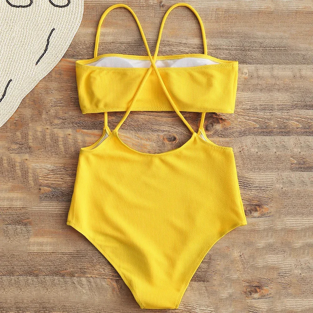 Geribbelde tweedelige badpak dames hoog uitgesneden monokini string badmode eendelig badpak twee stukken bikini set badpak zwemmen
