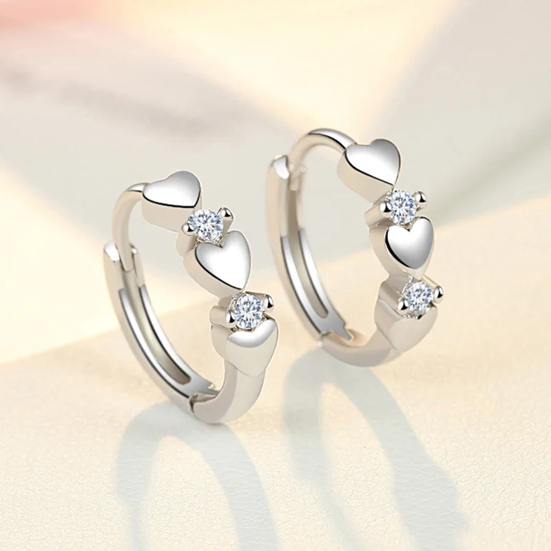 New Fashion 925 Silver Color Earrings Heart Zircon Small Earrings For Women Jewelry Gifts