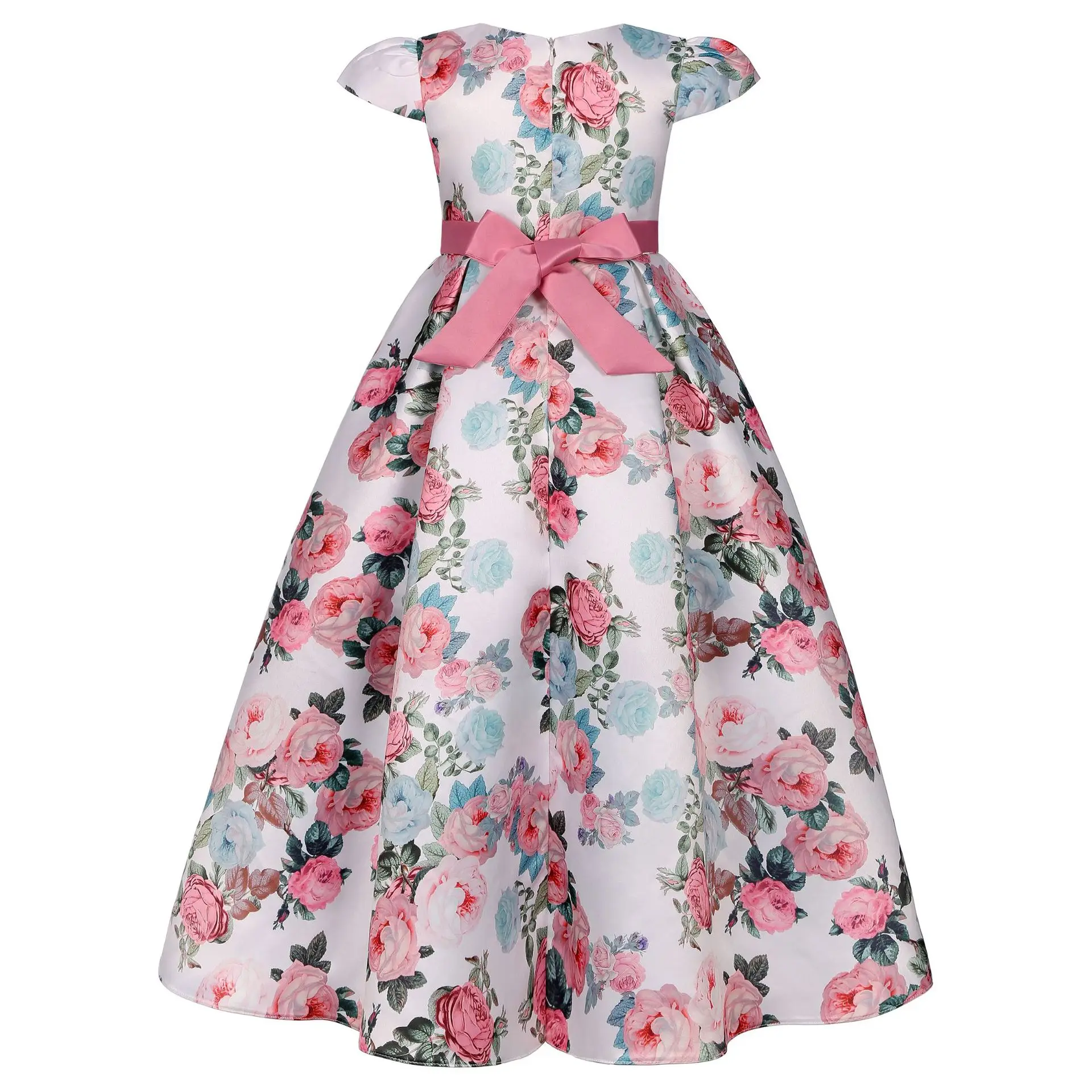 Vintage Printed Children Princess Dress O-Neck Casual Festival Birthday Bowknot Girls Party Dresses Spring Summer Kids Clothes