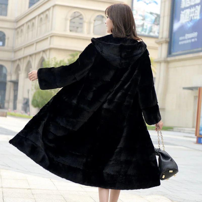 coat Real natural Mink fur 2023 women's clothing outerwear jacket coats new long hooded import