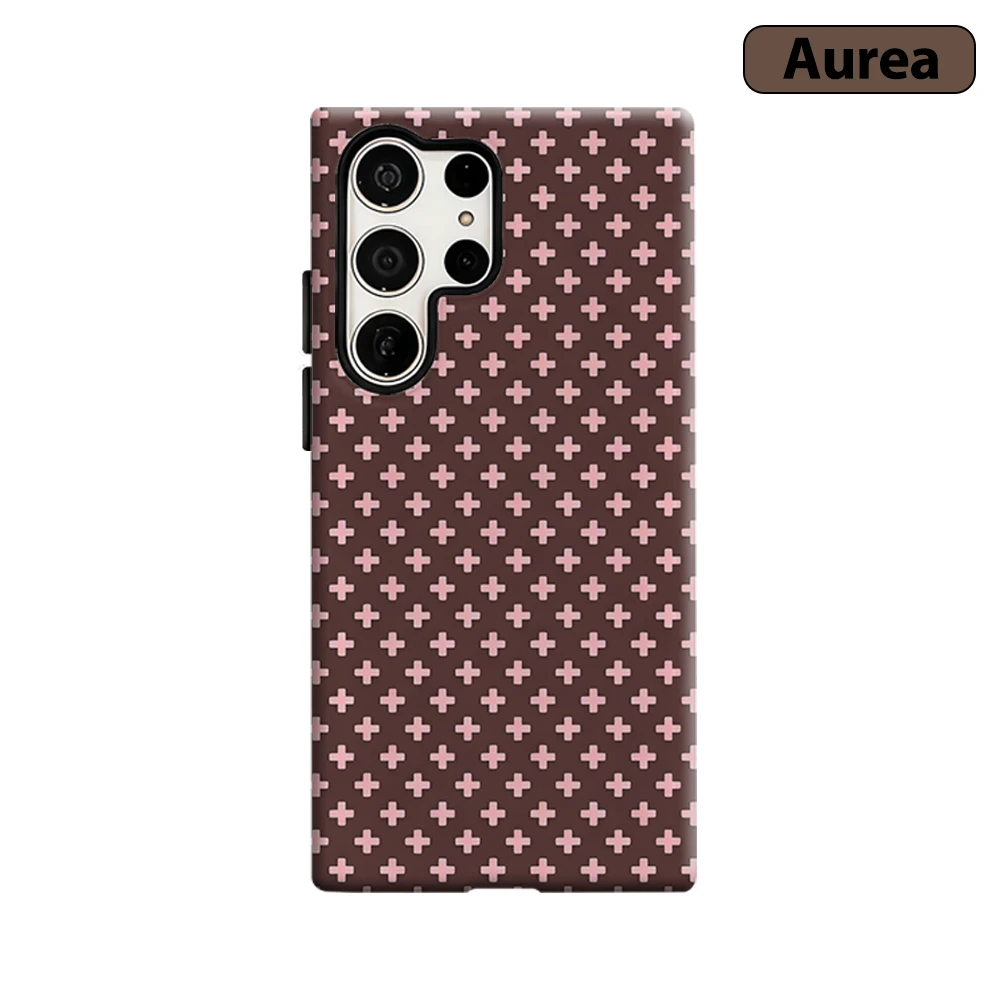 Brown Pink Cross Phone Case for Samsung Galaxy S26 S25 Ultra S24 S23 Ultra Plus Shockproof Double layer tough Back Cover