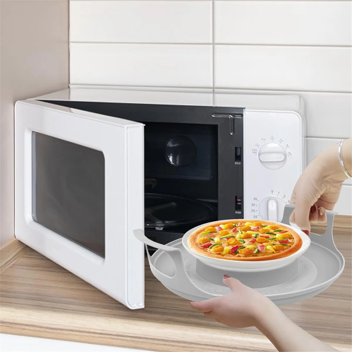 ハンドル付き電子レンジボウルホルダー、クールプレート、電子レンジトレイ、2パック