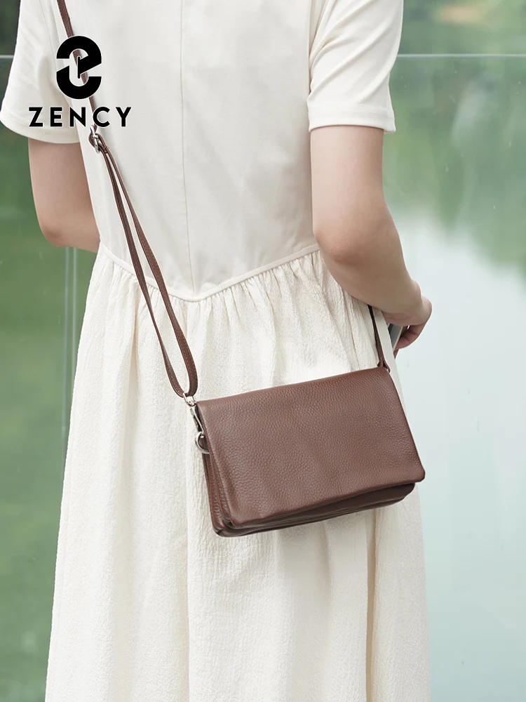 Zency Women's Bag Multiple Pockets Genuine Leather Shoulder Crossbody Versatile Commuting Bag