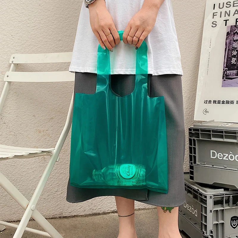 20 pieces/set of fashionable clothing store packaging bags, plastic tote bags, transparent thick shoulder bags, clothing storage