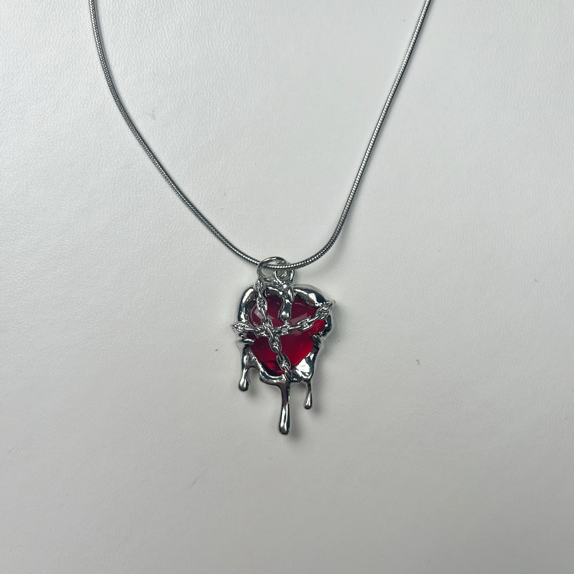 New Punk Gothic Red Black Lava Heart Pendant Necklace Earrings for Women Men Grunge Rave Y2K EMO Aesthetic Jewelry Accessories