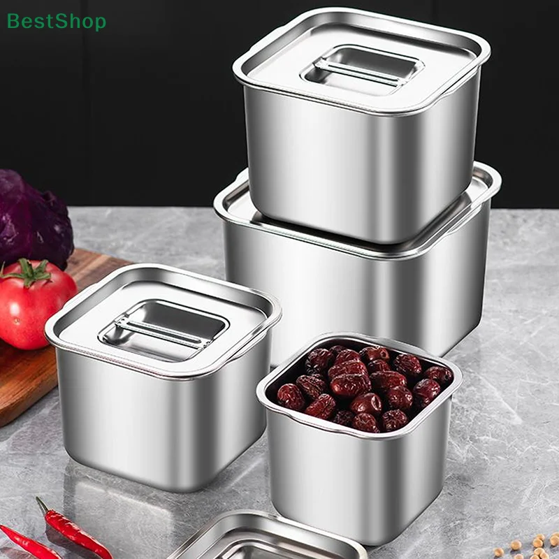 Stainless Steel Fresh-keeping Box Sealed Leak Proof Lunch Box Fruit Box With Lid Dumpling Container Refrigerated Storage Box