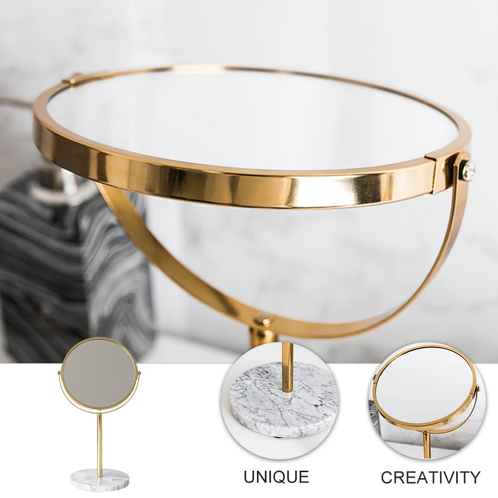 

1Pcs Desktop Makeup Mirror Marble Base Golden Light Luxury Rotatable Mirror Clear Reflective Surface Portable Girl