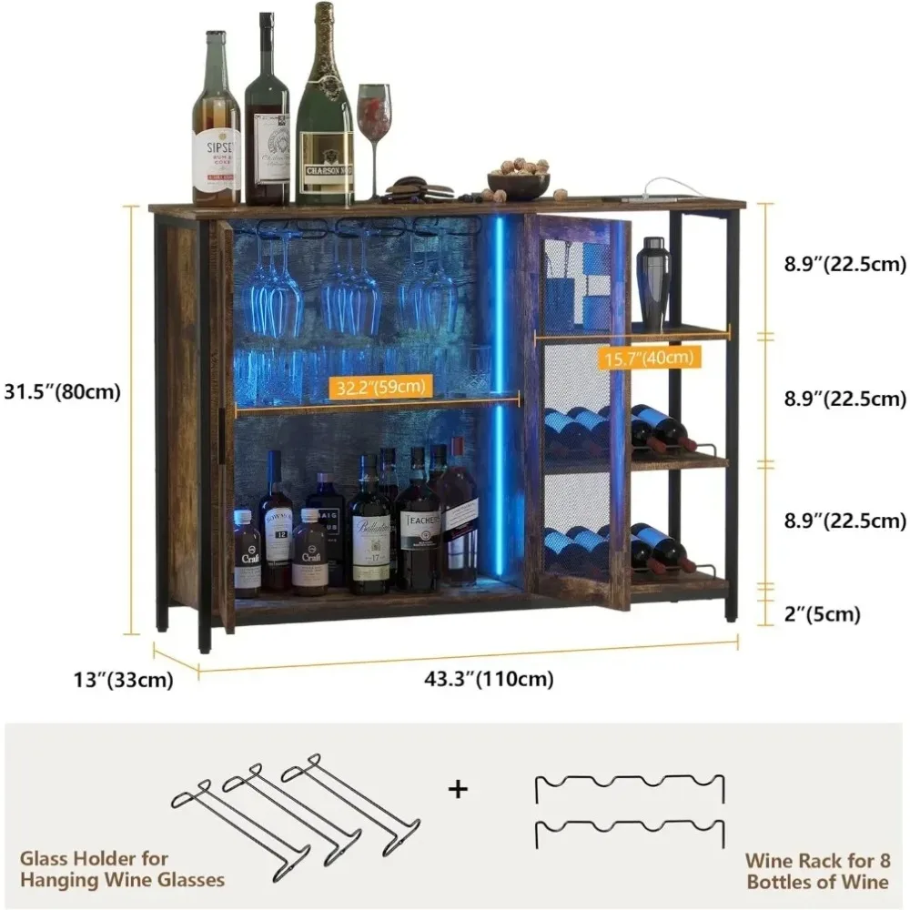 LED Bauernhaus Kaffee Bar Schrank, Weins chränke mit abnehmbarem Wein regal, Buffet Schrank mit Bewegungs sensor für Küche, Esszimmer