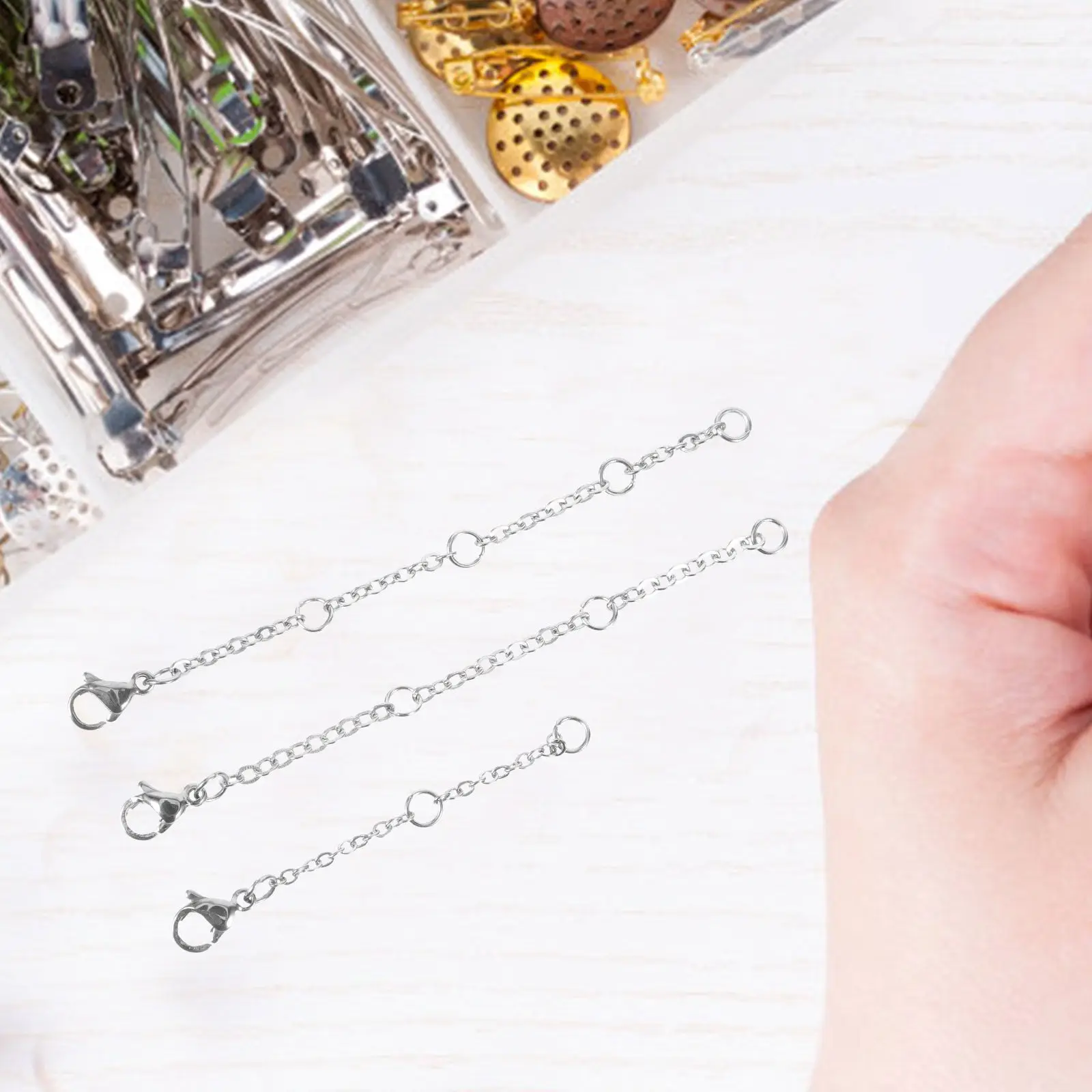 

30Pcs Tail Chain Lobster Clasp Stainless Steel Necklace Extenders Jewelry Making Bracelet Anklet Extender Silver Chain Extenders