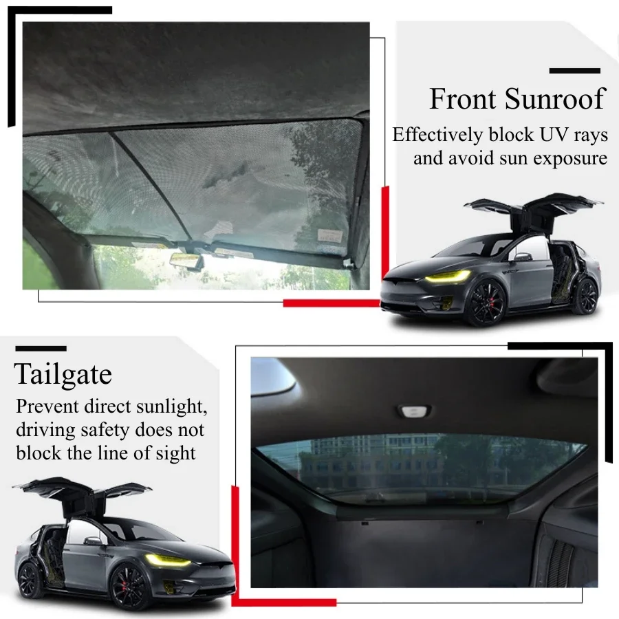 For Tesla Model X 2024 2023 Front Rear Shield Sunshade Skylight Mesh Net Shading for Model X Glass Roof Sun Visor Protector