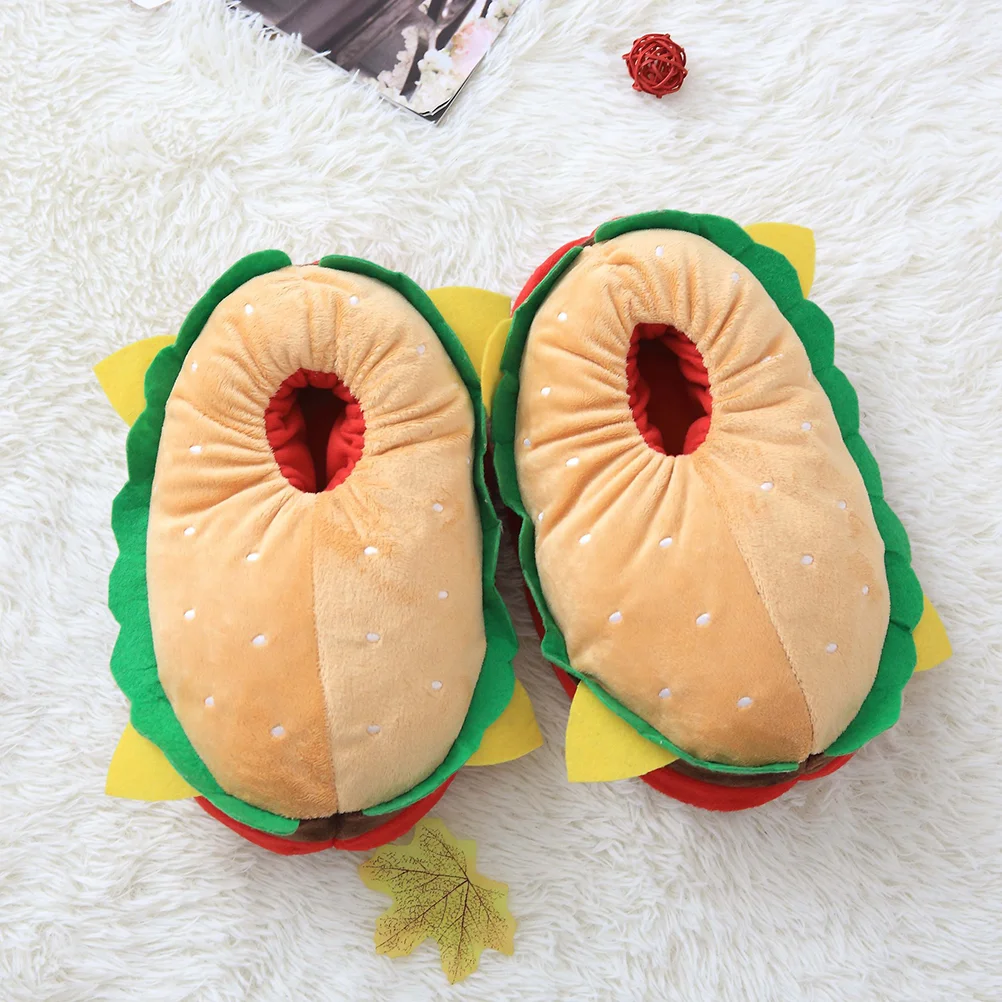 Burger Slippers Funny Shoes Hamburger Winters Fuzzy House Fabric Novelty Men and Women