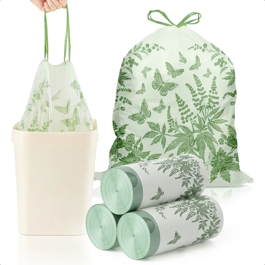 

8-галлонные мешки для мусора с принтом бабочки, сладкий полынь, ароматный шнурок, средние мешки для мусора, устойчивый к разрыву ароматный мусорный бак
