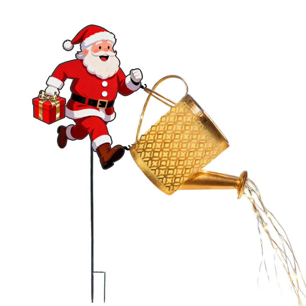 New Metal Santa Watering Can Solar Garden Light - Festive Atmosphere Outdoor Decorative Lamp With Light Projection For Christmas